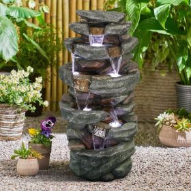 Outdoor Fountain 40.5inches High Rocks Outdoor Water Fountain with LED Lights Outdoor Fountain 40.5inches High Rocks Outdoor Water Fountain with LED Lights