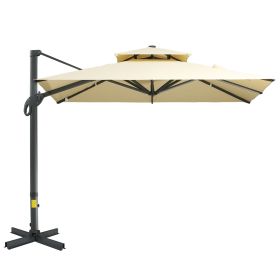 10ft Offset Patio Umbrella, Hanging Cantilever Umbrella, Square Shape, Aluminum Cross Base, Tilt, 360-Degree Rotation, Beige 10ft Offset Patio Umbrella, Hanging Cantilever Umbrella, Square Shape, Aluminum Cross Base, Tilt, 360-Degree Rotation, Beige